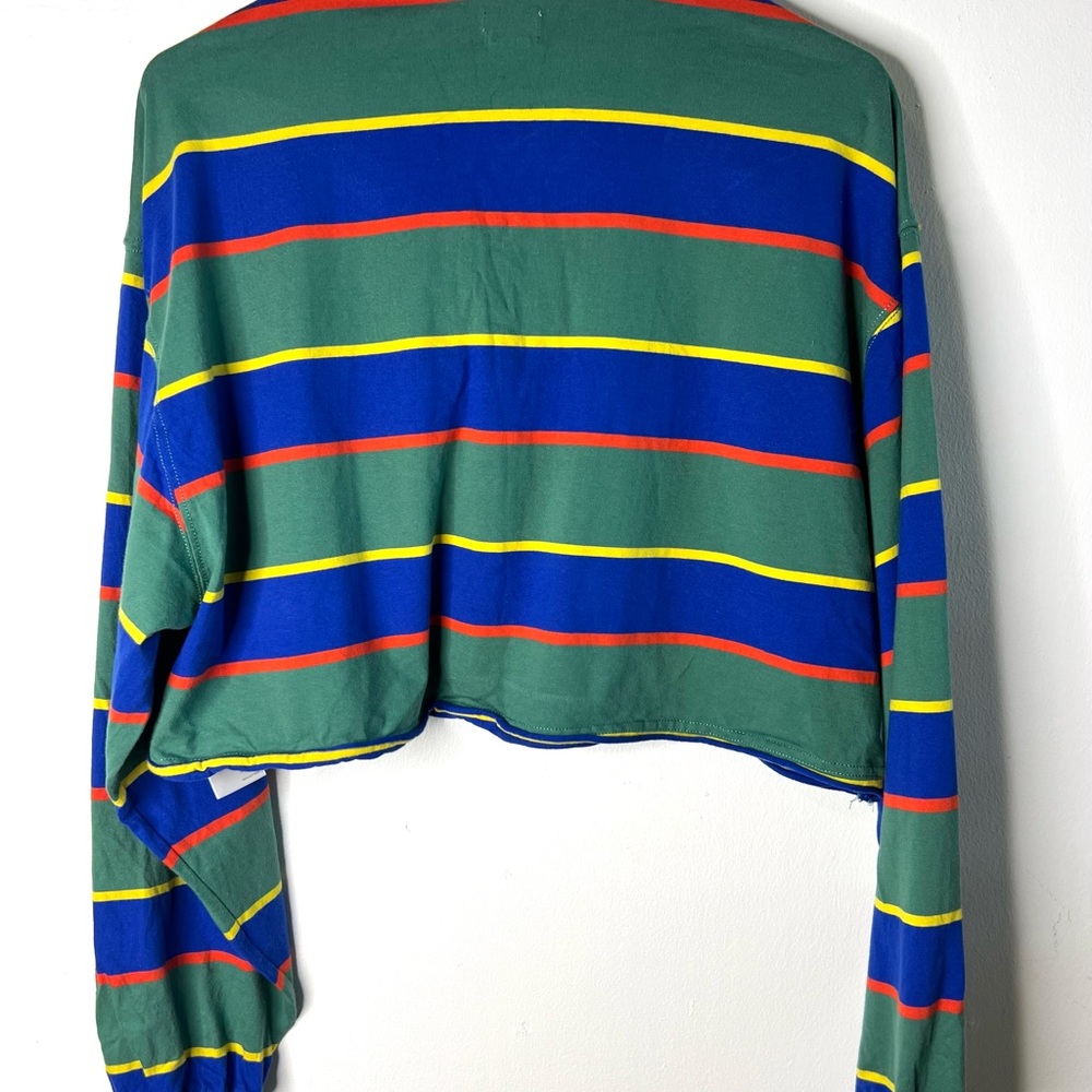 Urban Outfitters BDG Jeans Cropped Rugby Shirt - Green & Royal Stripe SZ M EUC - Picture 6 of 8